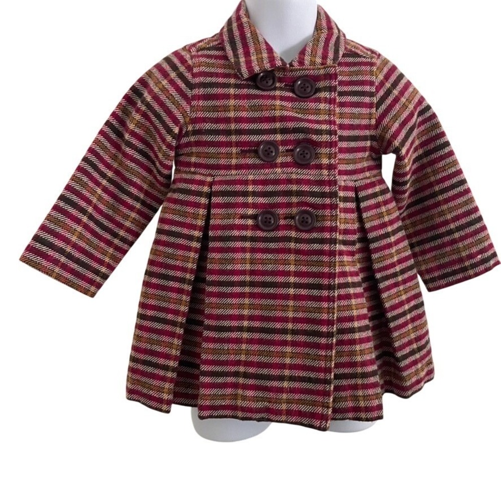 Old Navy Girls Plaid Swing Pea Coat 18-24M Double Breasted Cotton 2007